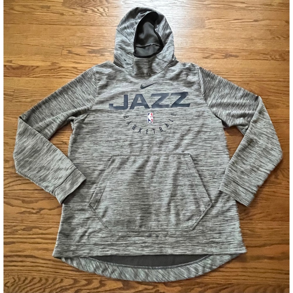 Nike Utah Jazz NBA Basketball Hoodie Mens Large Grey Space Dye Dri-FIT Pullover